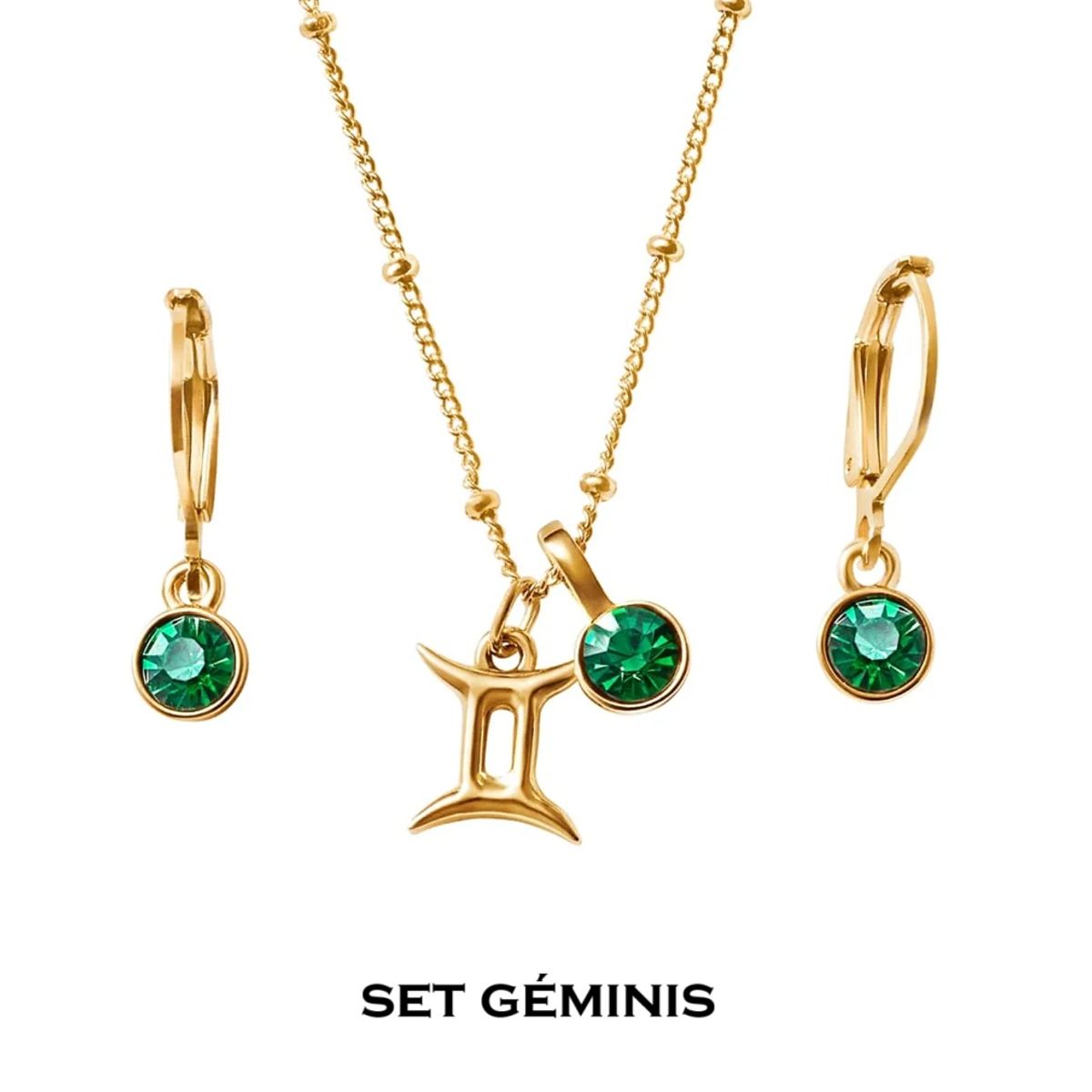 ESIKA - Set Collar + Aretes GEMINIS Signos Zodiacales Baño de Oro 24k y Cristales
