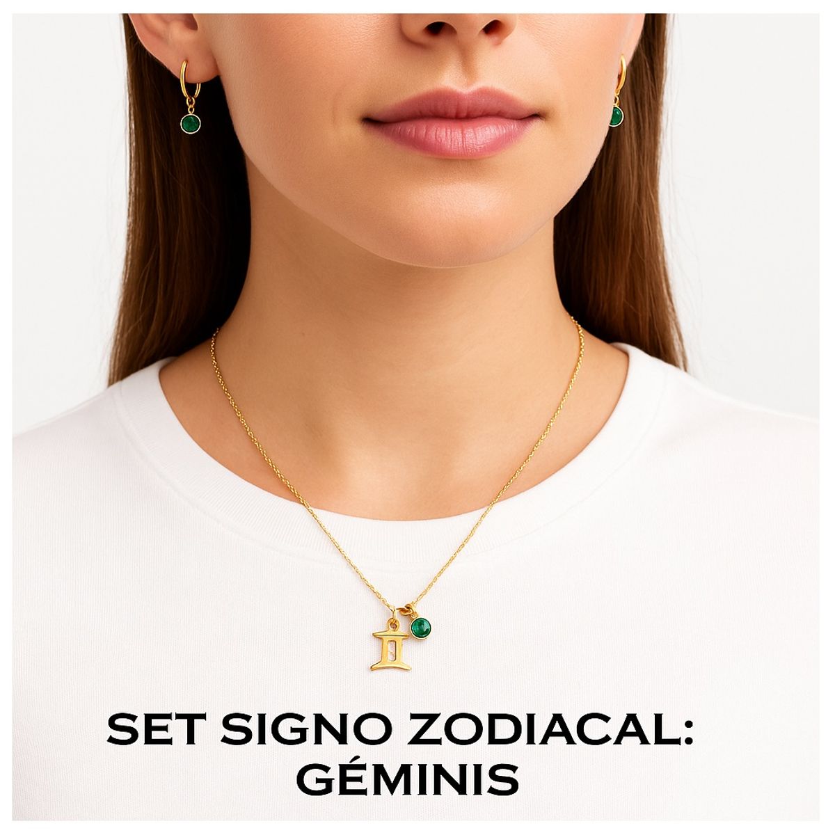 ESIKA - Set Collar + Aretes GEMINIS Signos Zodiacales Baño de Oro 24k y Cristales