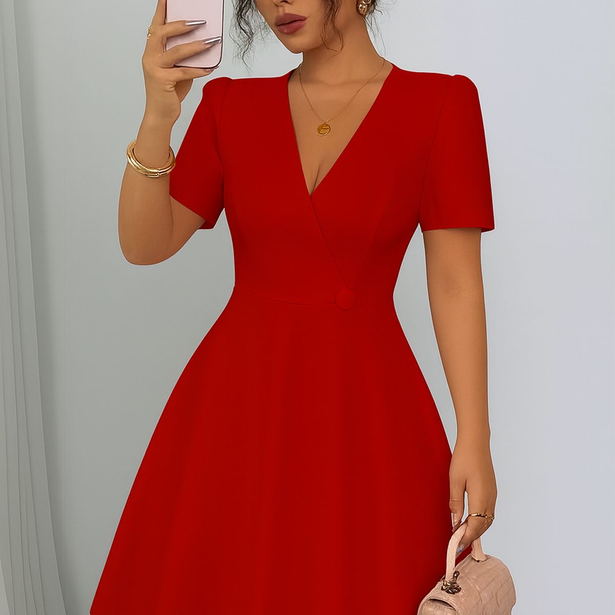 GENERICO - Vestido rojo coctel con botones