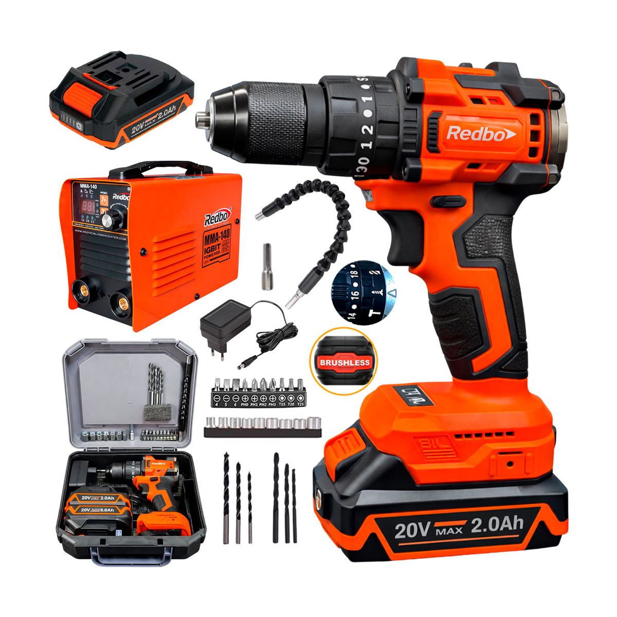 REDBO - Taladro Percutor Redbo 20v + Soldadora 220v + Accesorios