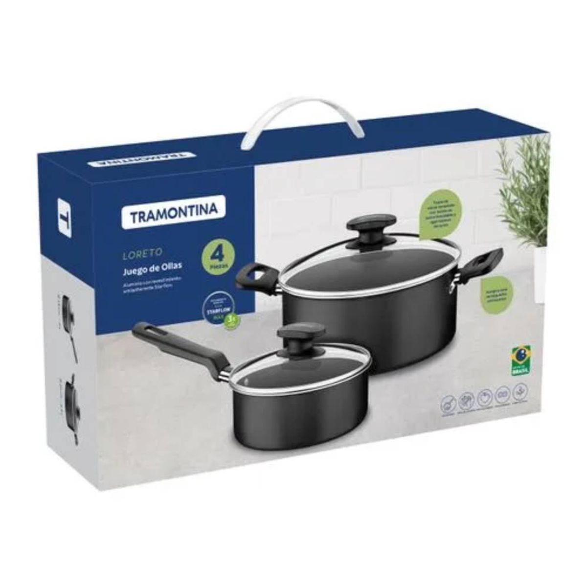 TRAMONTINA - Juego de ollas de cocina de Aluminio Loreto con tapa x 4 piezas (24 cm-18 cm)