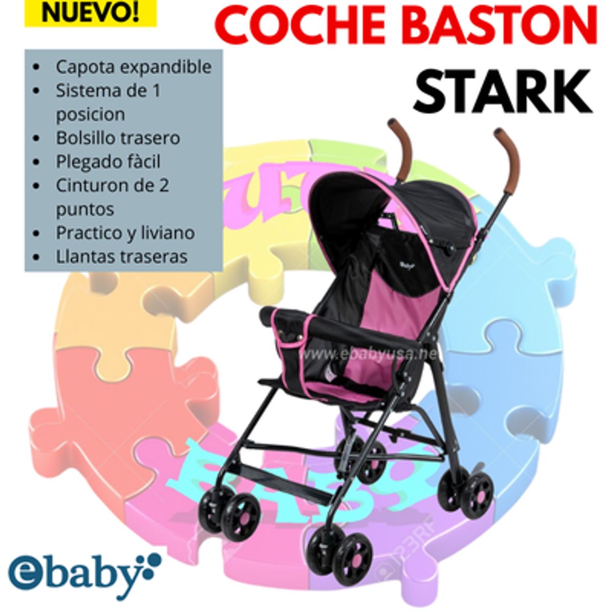 COCHE BASTON STARK COD2015 - ROSADO, marca EBABY - Foto Principal