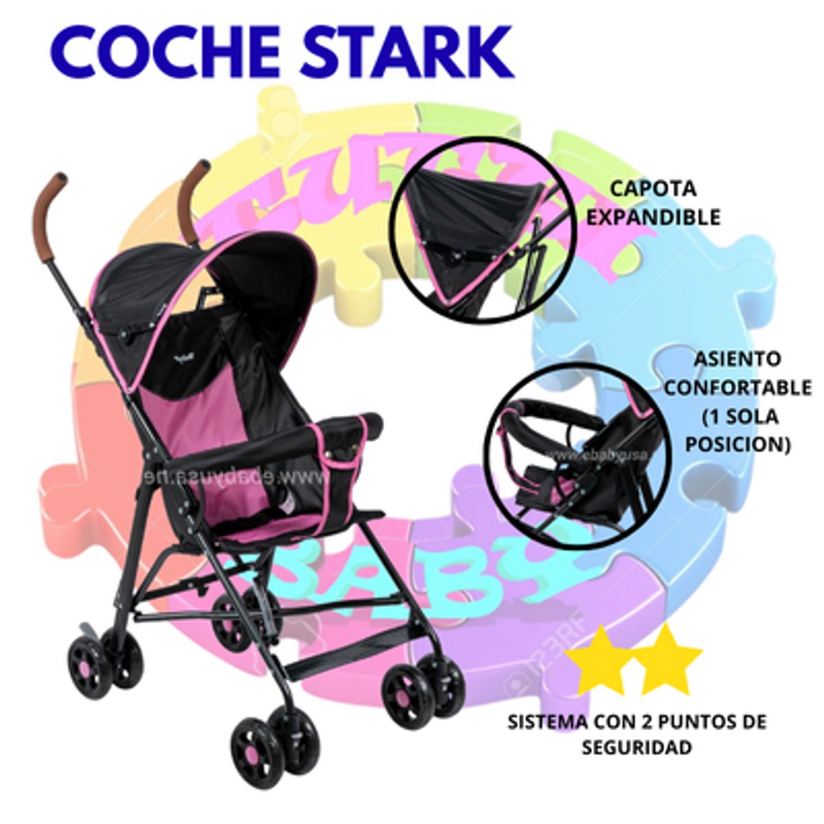 COCHE BASTON STARK COD2015 - ROSADO, marca EBABY - Foto 2