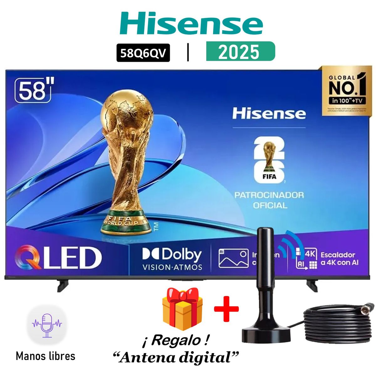HISENSE - Televisor Hisense 58 QLED 4K Smart Tv 58Q6QV + Antena Digital