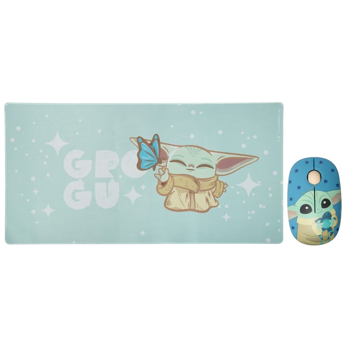 STAR WARS - Mouse Inalambrico + Pad Desk Star Wars Baby Yoda Neopreno Antideslizante 80x40 CM Mod 2
