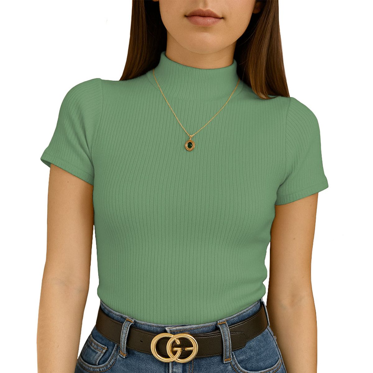 GENERICO - Polo Mujer Cafarena Manga Corta Sab 801-12 Rib Grueso Color Verde