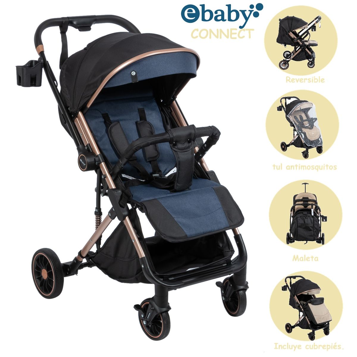 EBABY - Coche Maleta Reversible CONECT Azul