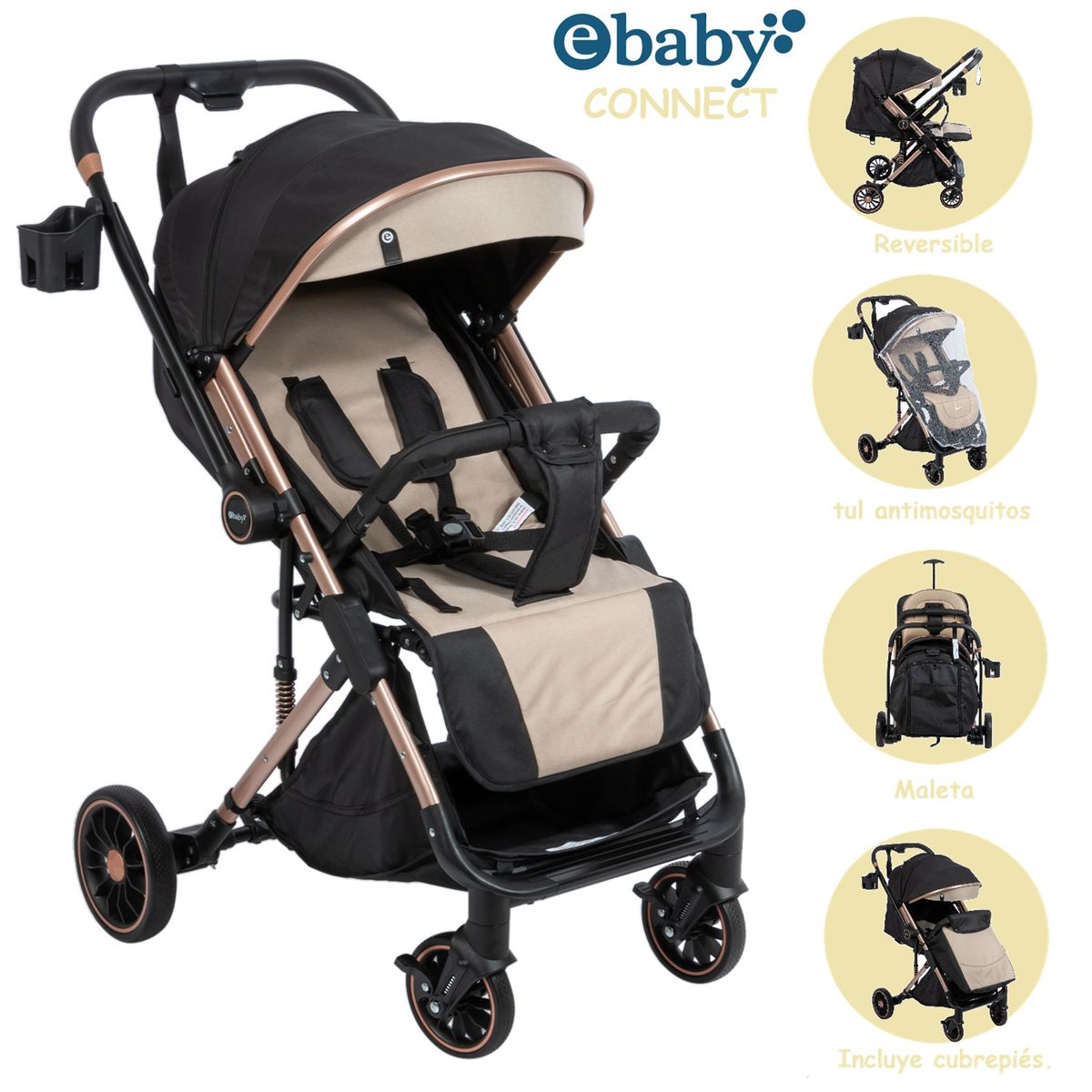 EBABY - Coche Maleta Reversible CONECT Beige