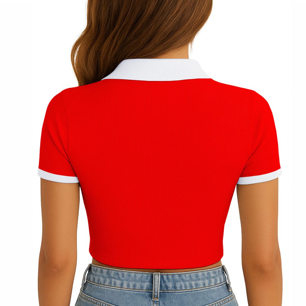 GENERICO - Polo Mujer Camisero Bicolor Manga Corta Rib Grueso New 710-13 Color Rojo