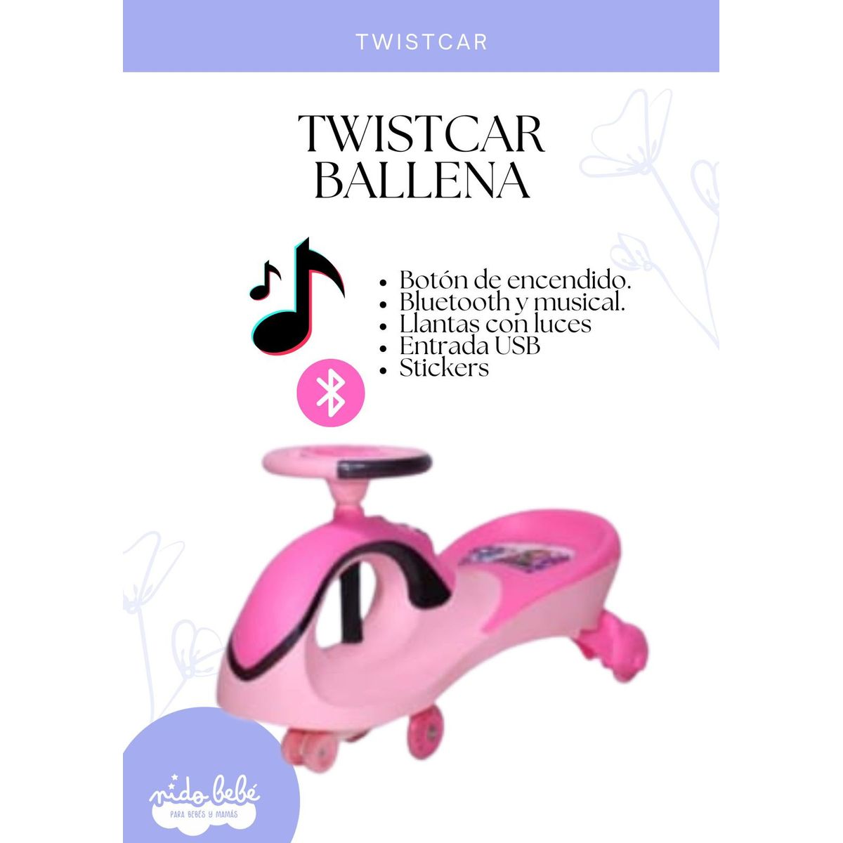 OKA - TWISTCAR BALLENA DE NIÑA - ROSADO Y NEGRO