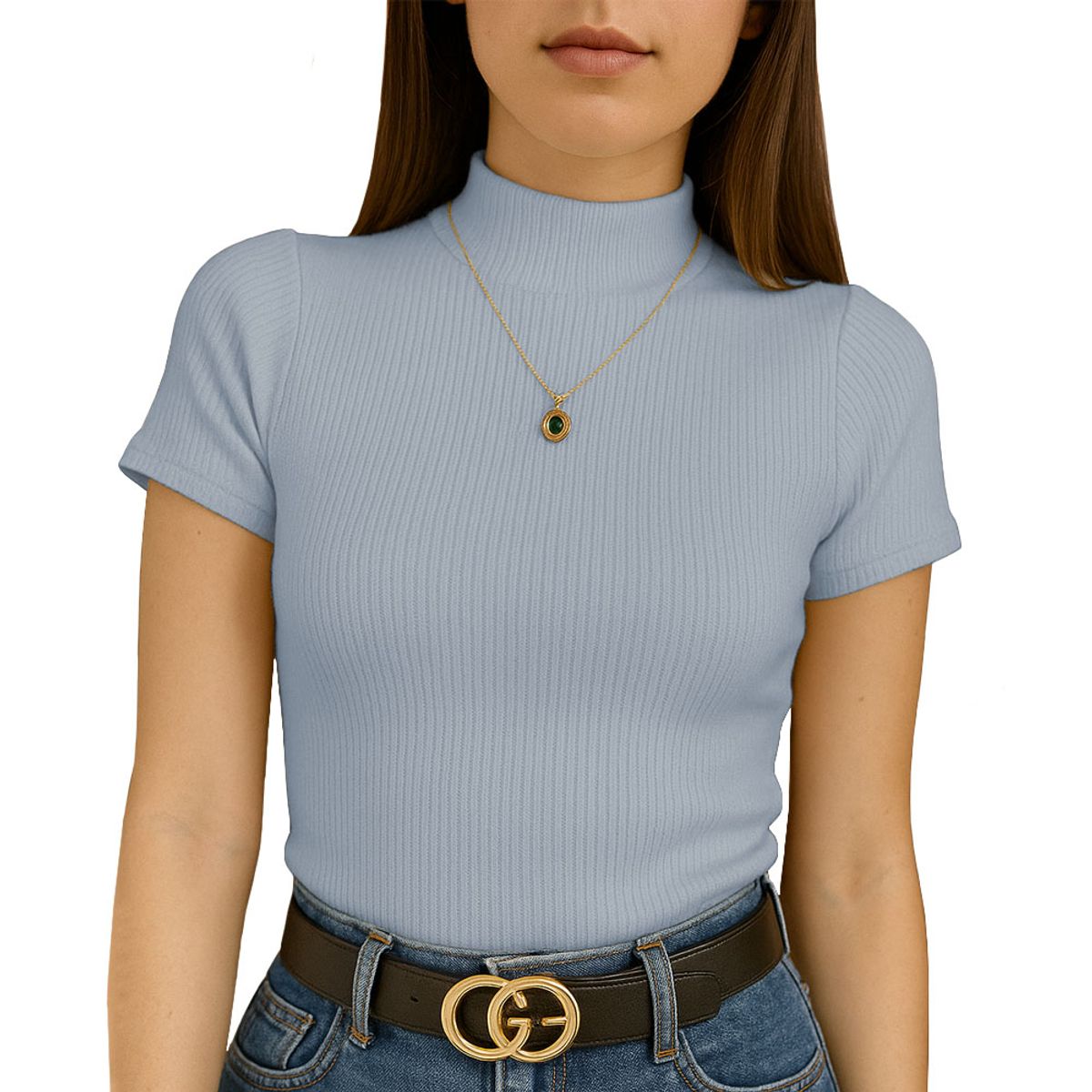 GENERICO - Polo Mujer Cafarena Manga Corta Sab 801-12 Rib Grueso Color Melange