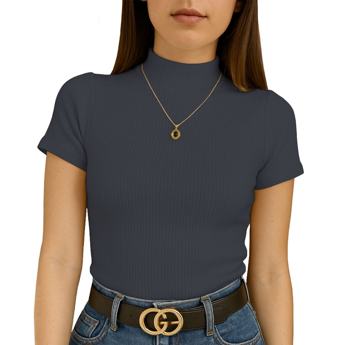 GENERICO - Polo Mujer Cafarena Manga Corta Sab 801-12 Rib Grueso Color Plomo