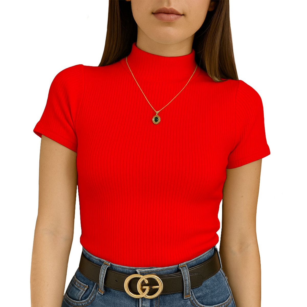 GENERICO - Polo Mujer Cafarena Manga Corta Sab 801-12 Rib Grueso Color Rojo