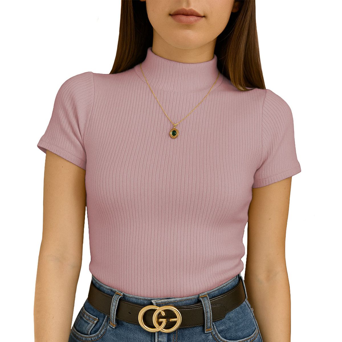 GENERICO - Polo Mujer Cafarena Manga Corta Sab 801-12 Rib Grueso Color Rosado