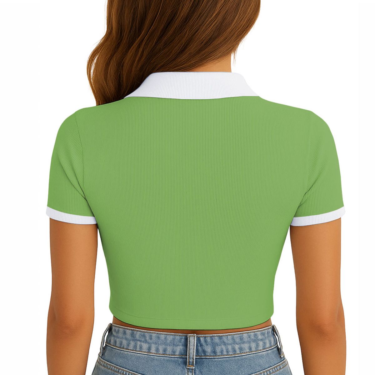 GENERICO - Polo Mujer Camisero Bicolor Manga Corta Rib Grueso New 710-13 Color Olivo