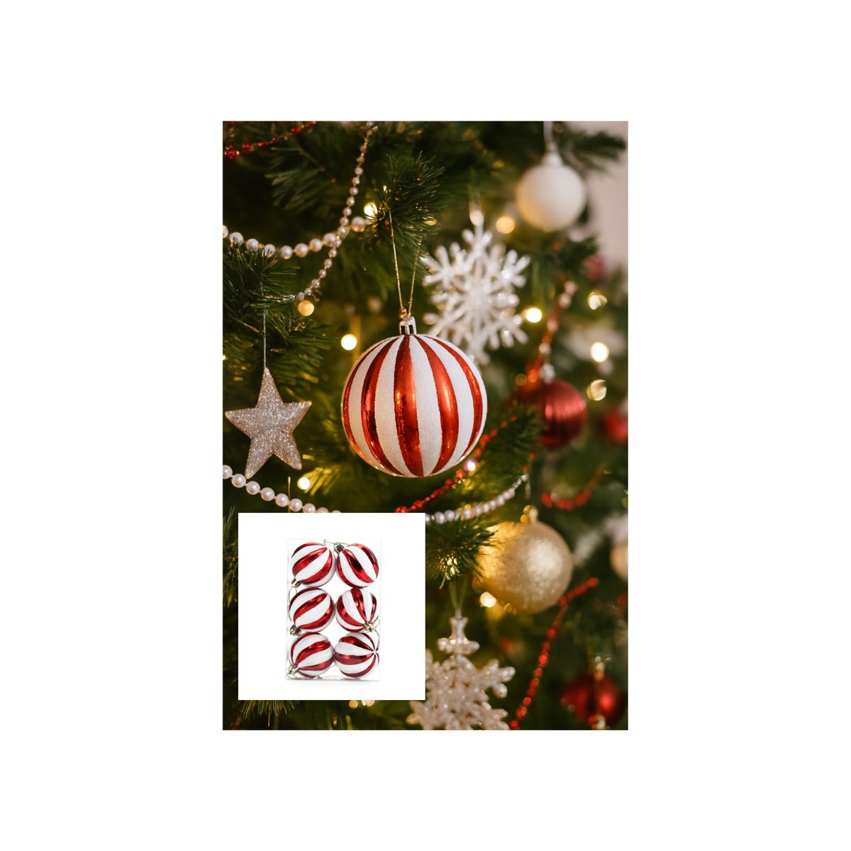 GENERICO - SET DE BOLAS DE NAVIDAD DE COLOR ROJO Y BLANCO 10 CM PREMIUM