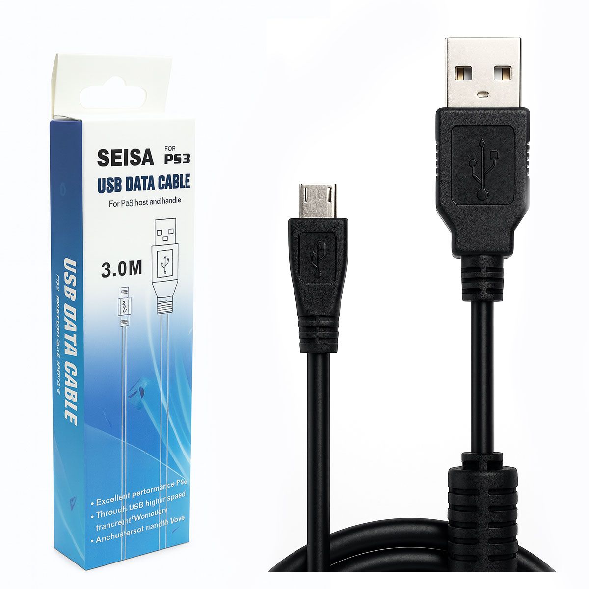 GENERICO - Cable de Carga Para PS3 PSP WI U Pro De 3 Metros De Longitud