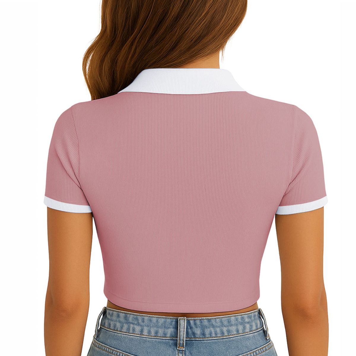 GENERICO - Polo Mujer Camisero Bicolor Manga Corta Rib Grueso New 710-13 Color Api