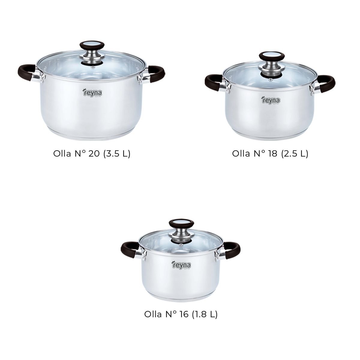Reyna - Juego de ollas Professional Mini 6 pzas acero inoxidable color negro