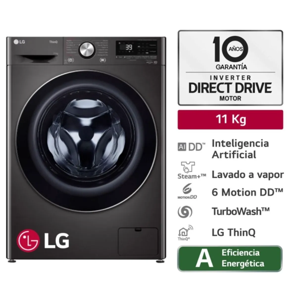 LG - Lavadora De 11kg De Lavado Con Ai Dd Thinq Wm11bvc3s6 Color Acero Negro