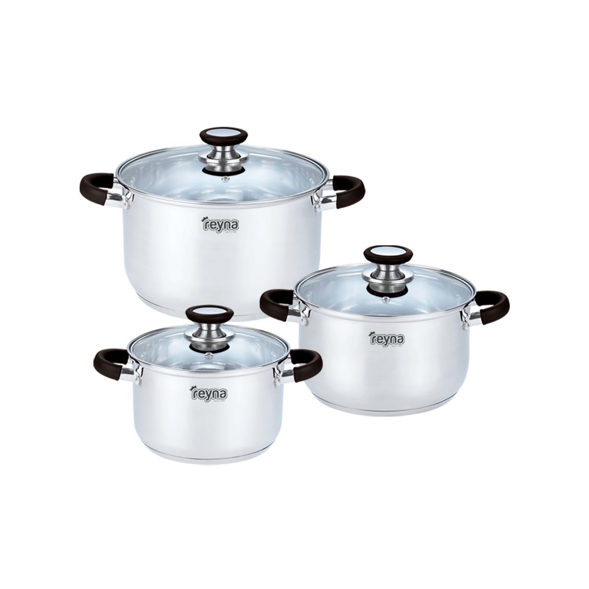 Reyna - Juego de ollas Professional Max 6 pzas acero inoxidable color negro
