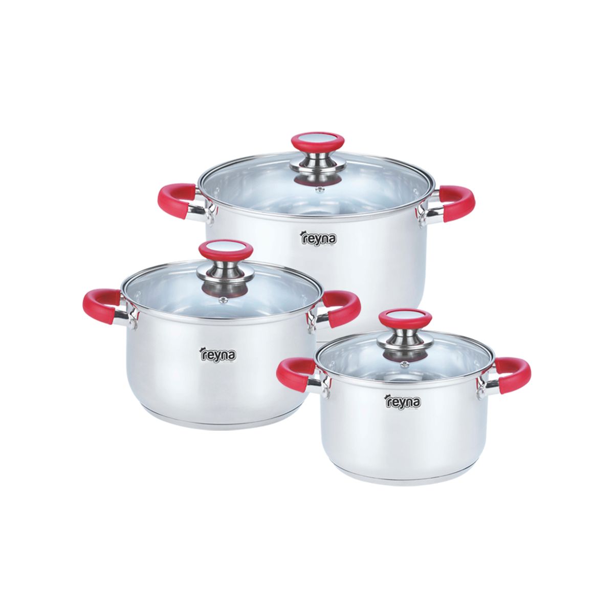 Reyna - Juego de ollas Professional Max 6 pzas acero inoxidable color rojo
