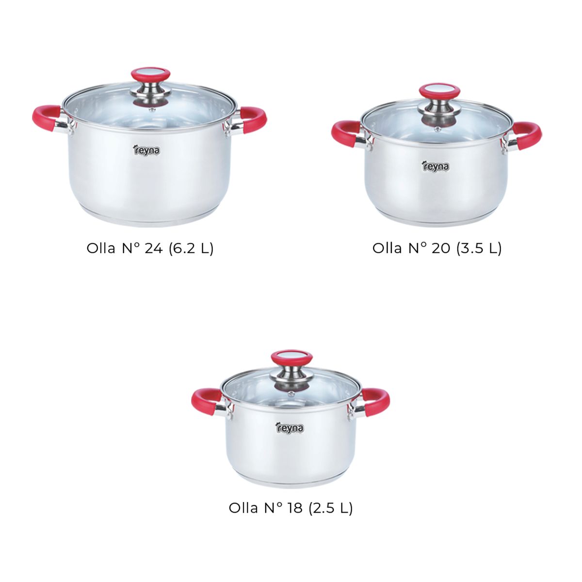 Reyna - Juego de ollas Professional Max 6 pzas acero inoxidable color rojo