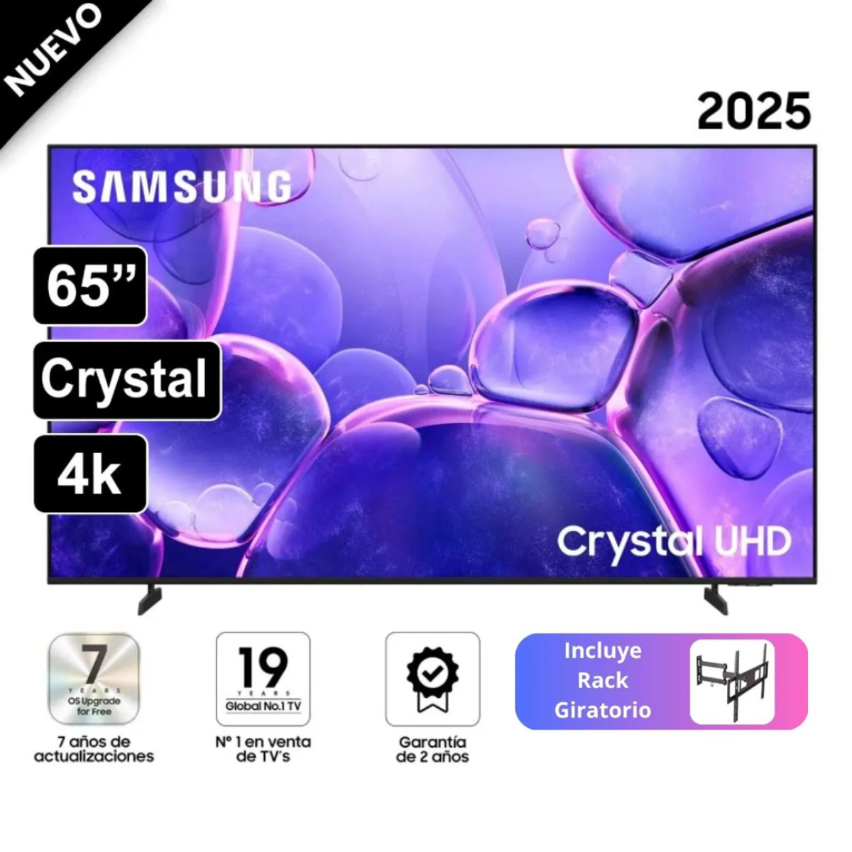SAMSUNG - Televisor Samsung Smart TV 65Crystal UHD 4K UN65U8000FGXPE + Rack Giratorio
