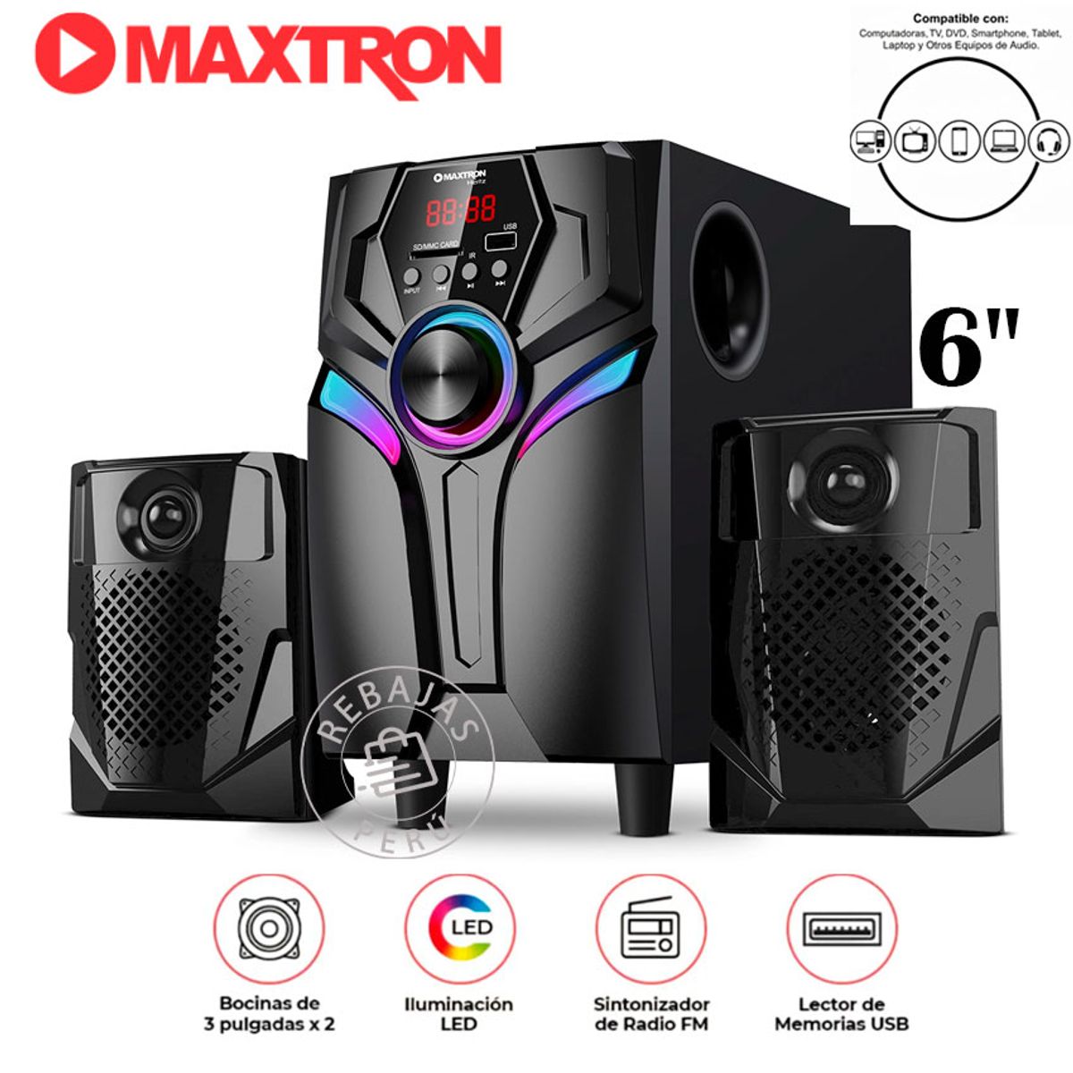MAXTRON - Parlantes Hertz MAX S200 2.1 Bluetooth Larga Distancia Subwoofer 4''BT