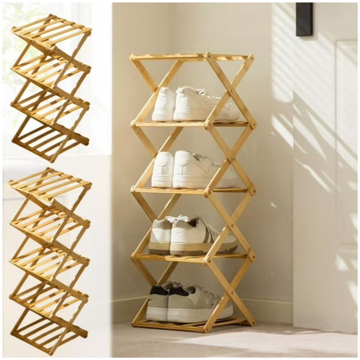 INSPIRA MARKET - Organizador Zapatero Plegable Bambu 5 Niveles