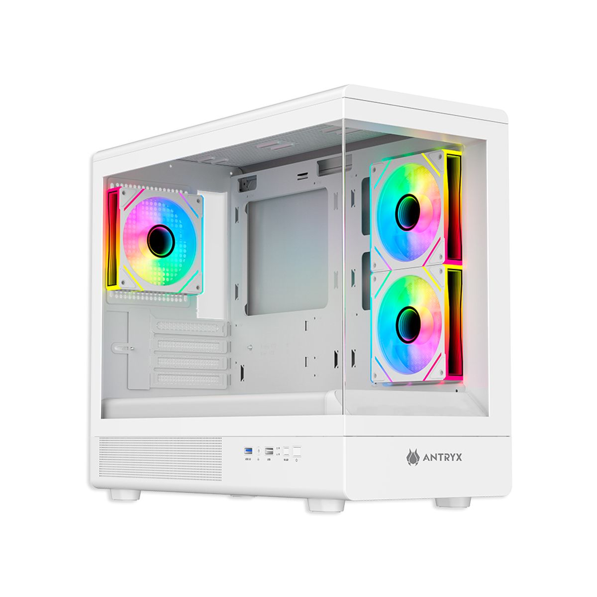 ANTRYX - Caja Mini Tower Antryx Fx-630M Argb Con 3 Ventiladores, Color Blanco, Ideal Para Pcs Gamin