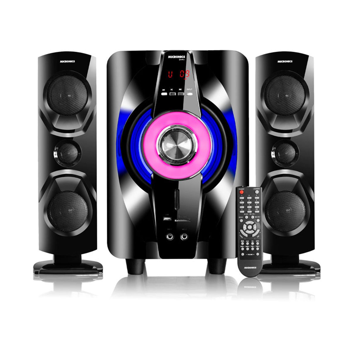 MICRONICS - Shelby MIC S7011 KTV Sistema 2.1 Woofer 8'' Ritmic LED Bluetooth FM