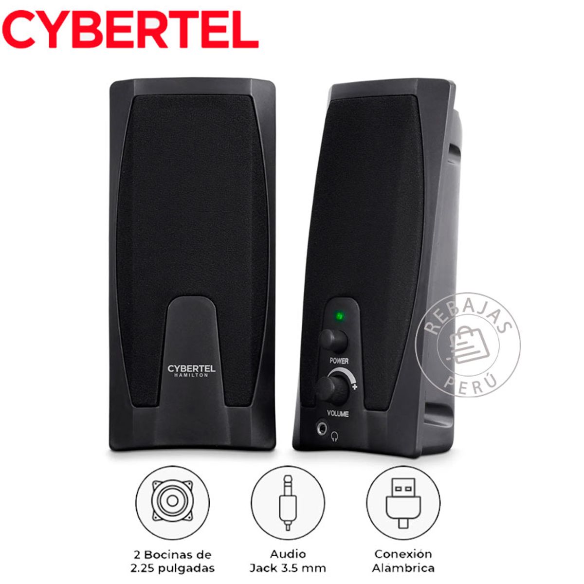 Hamilton CYB S203 Sistema de Audio 2.0 Bocinas 2.25'' USB PC Laptop, marca CYBERTEL - Foto Principal