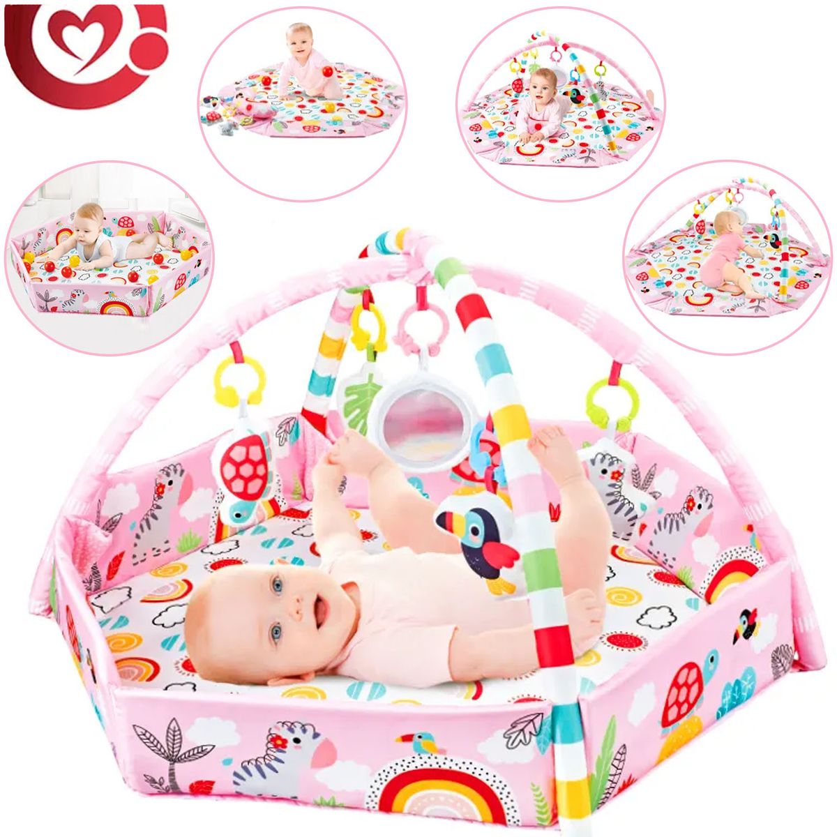 GENERICO - Gimnasio Musical MENGAO  5 en 1 con Pelotas Rosa Pastel