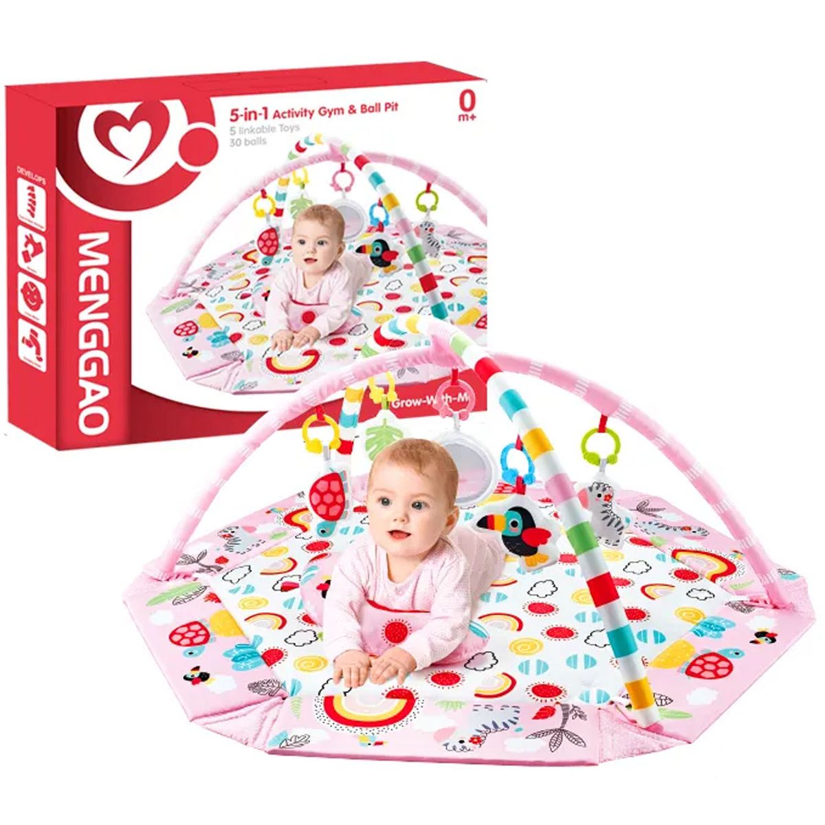 GENERICO - Gimnasio Musical MENGAO  5 en 1 con Pelotas Rosa Pastel