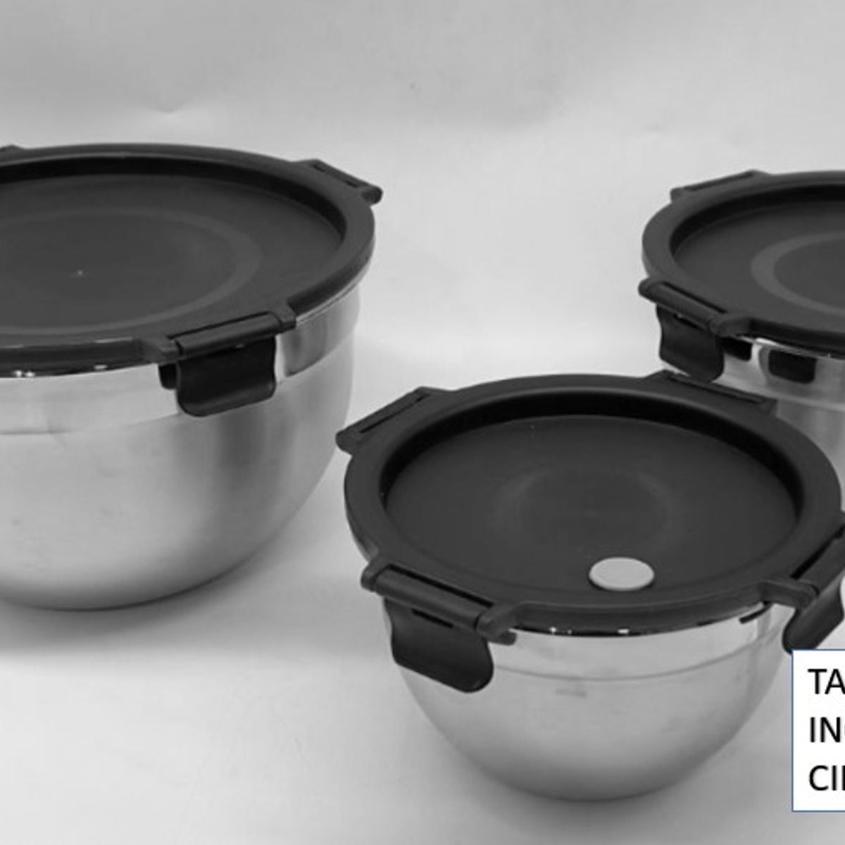 GENERICO - Set x 3 Bowls de Acero Inoxidable con Tapa Hermetica N° 18, 22 y 26 cm.