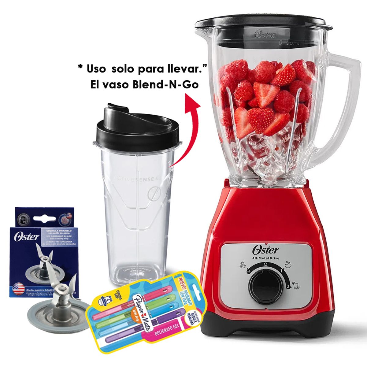 OSTER - Licuadora Oster con Vaso de Vidrio y Control de Perilla BLSTKAGRRD + vaso Blend-N-Go de Tritan