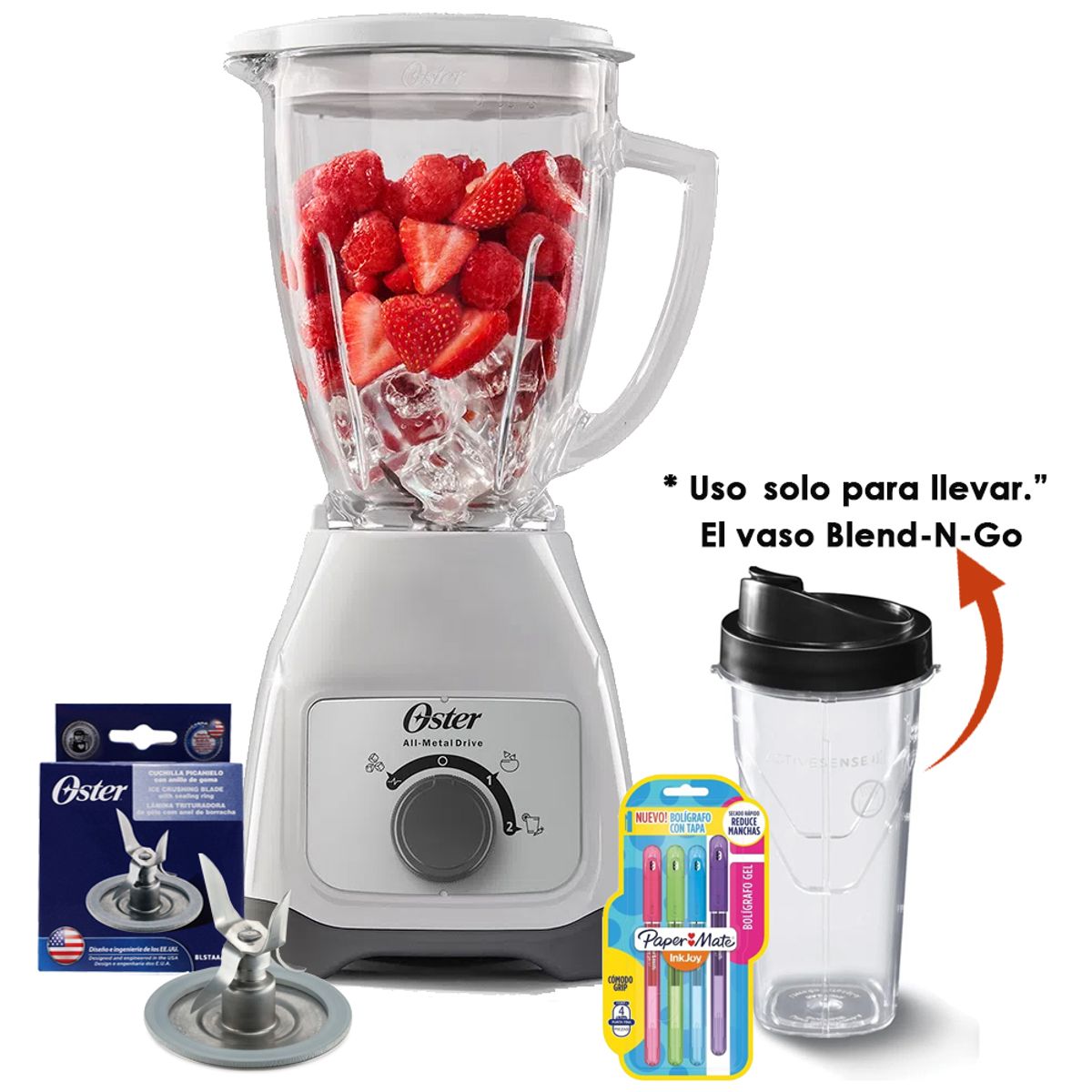 OSTER - Licuadora Oster con Vaso de Vidrio y Control de Perilla BLSTKAGWRD + vaso Blend-N-Go de Tritan