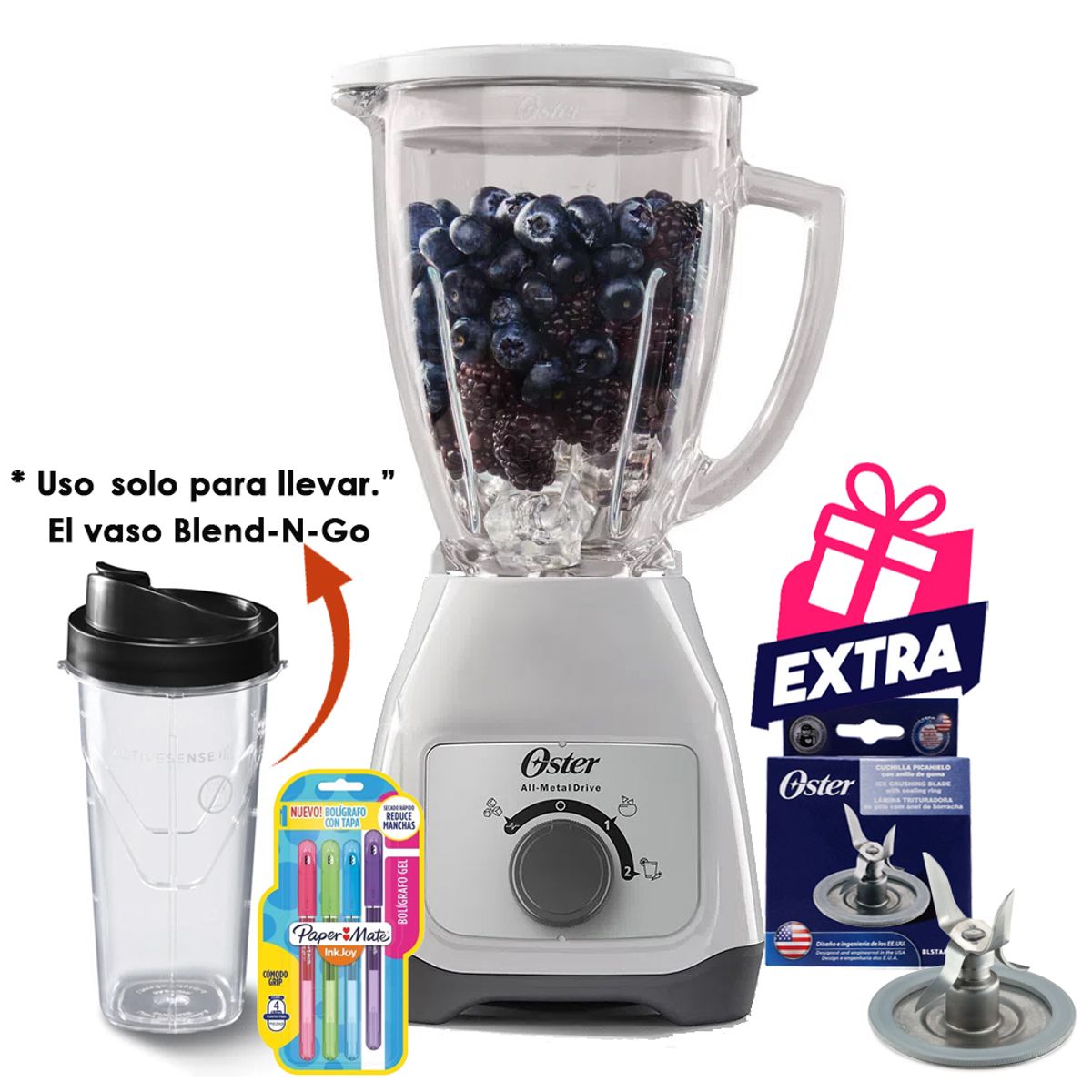 OSTER - Licuadora Oster con Vaso de Vidrio y Control de Perilla BLSTKAGWRD + vaso Blend-N-Go de Tritan