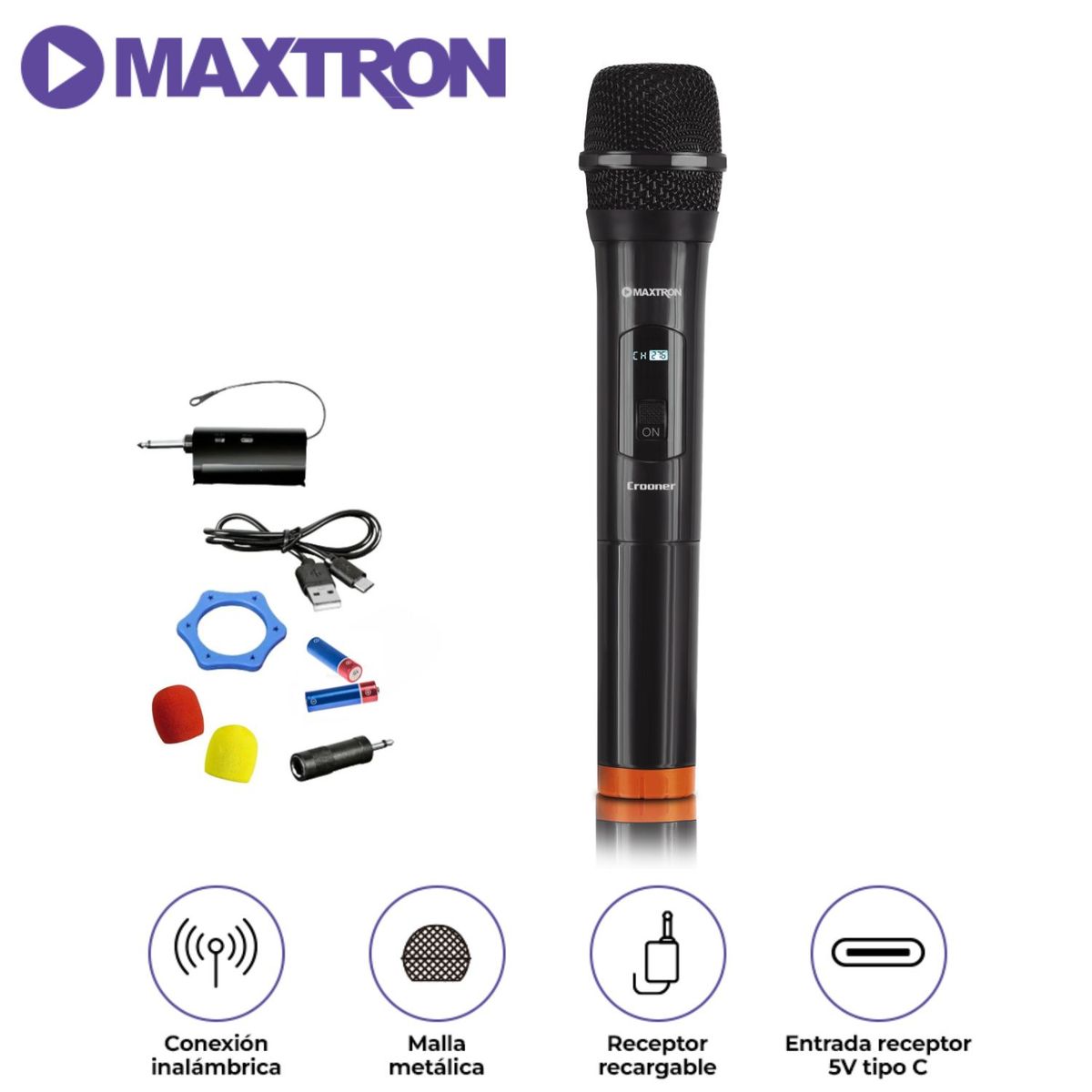 MAXTRON - Micrófono Inalámbrico Maxtron Crooner MX 758 Negro