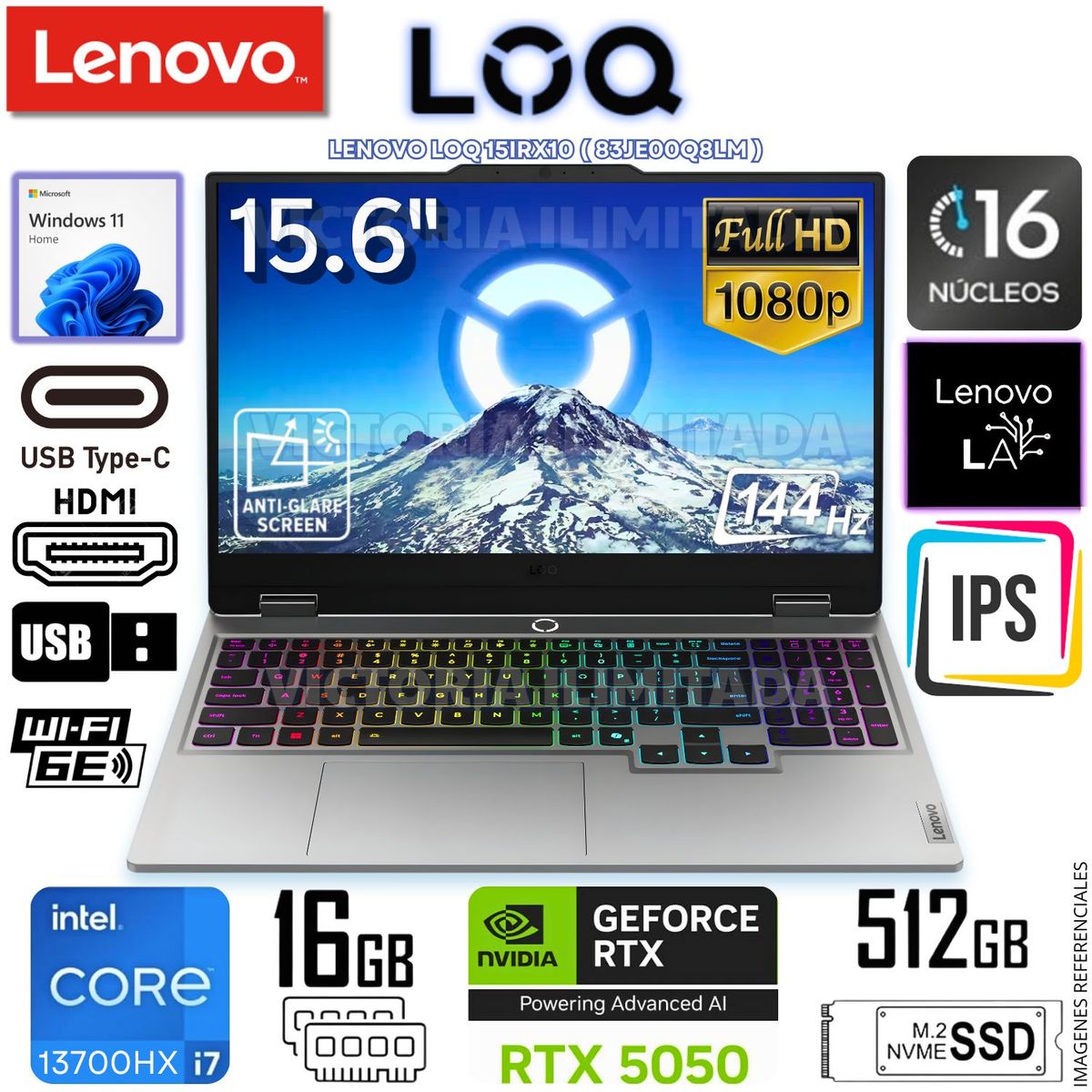 LENOVO - Laptop Gamer Lenovo LOQ 15IRX10 Intel Core i7-13700HX 16GB RAM 512GB SSD 15.6" GeForce RTX 5050 83JE00Q8LM