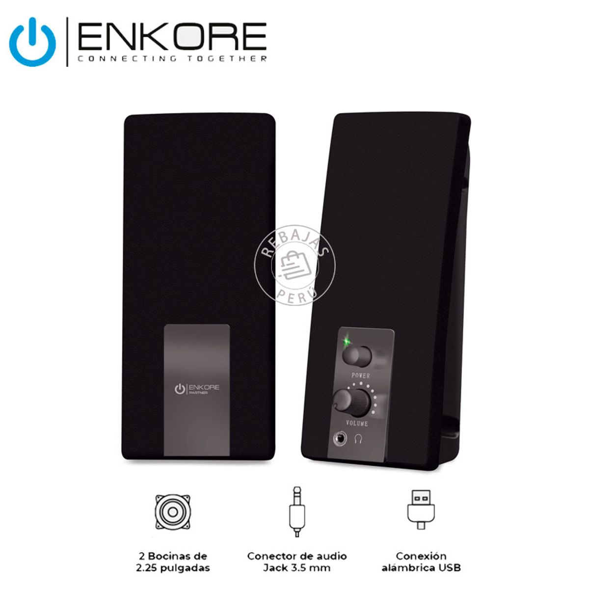 ENKORE - Parlantes Partner ENK S305 Multimedia 2.0 LED Jack 3.5mm USB Escritorio