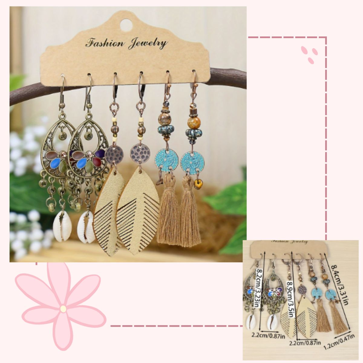 GENERICO - 3 Pares de Pendientes Colgantes Bohemios Vintage para Mujer