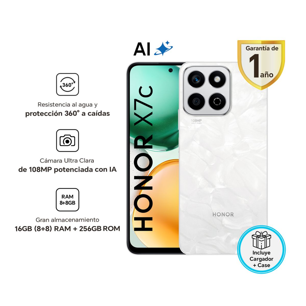 HONOR - Celular 4G Honor X7C 256 GB 8 GB 108 MP Moonlight White