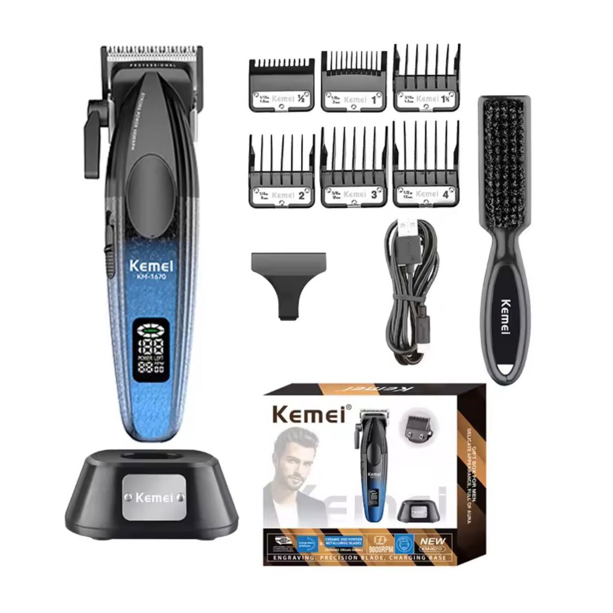 KEMEI - Maquina de Cortar cabello 1670 profesional 9000 RPM