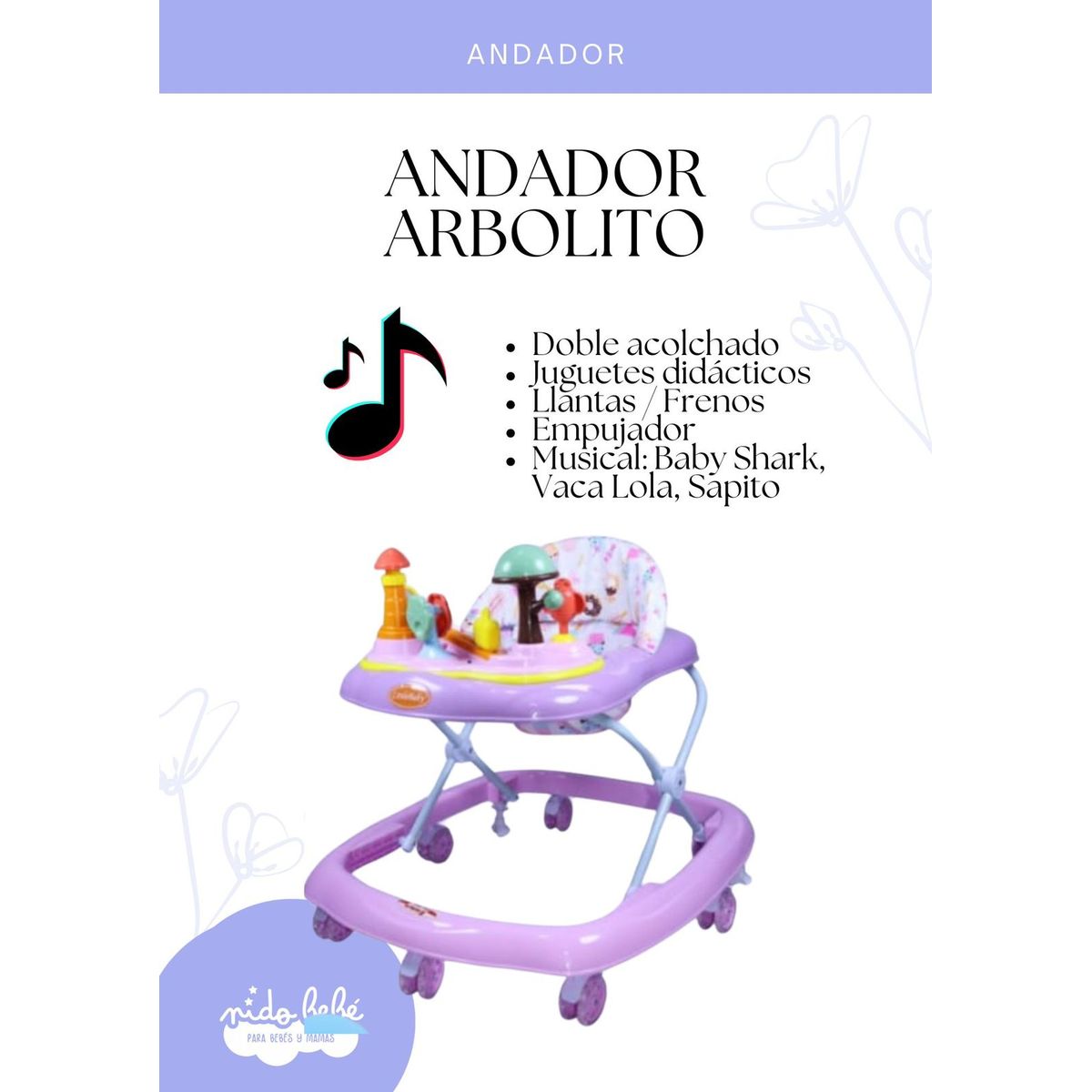 GENERICO - Andador Para Bebé Modelo Arbolito Lila Musical