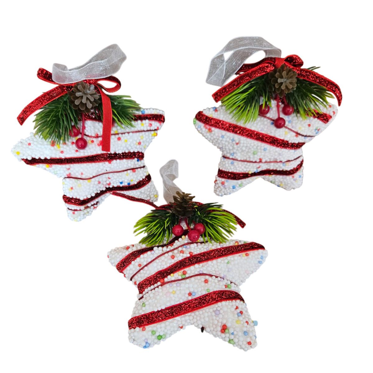 GENERICO - Adorno Navideño Con Pinchos Estrellas Rojas Y Blancas 11 Cm