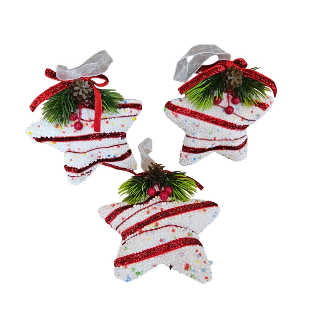 GENERICO - Adorno Navideño Con Pinchos Estrellas Rojas Y Blancas 11 Cm