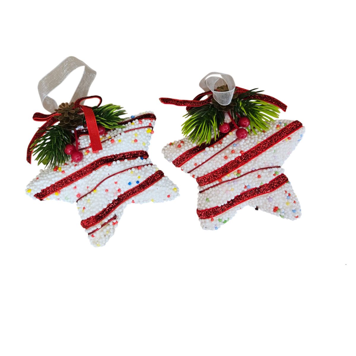 GENERICO - Adorno Navideño Con Pinchos Estrellas Rojas Y Blancas 11 Cm