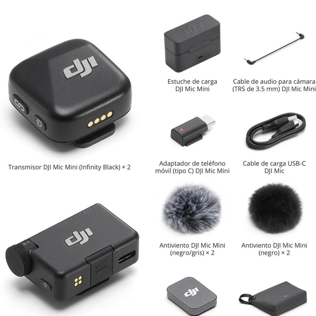DJI - DJI Mic Mini (2 TX + 1 RX + estuche de carga), micrófono inalámbrico con cancelación de ruido